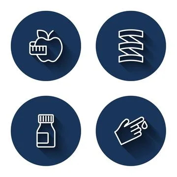 Set line Apple and measuring tape, Sports nutrition proteine, Vitamins and .. Stock Illustration