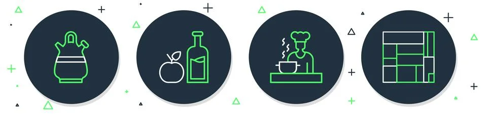 Set line Apple cider bottle, Spanish cook, Sangria pitcher and House Edificio Иллюстрация