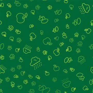 Set line Apple, Cloud with rain and Mushroom on seamless pattern. Vector Stock Illustration