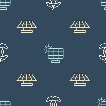 Set line Apple core, Solar energy panel and  on seamless pattern. Vector Stock Illustration