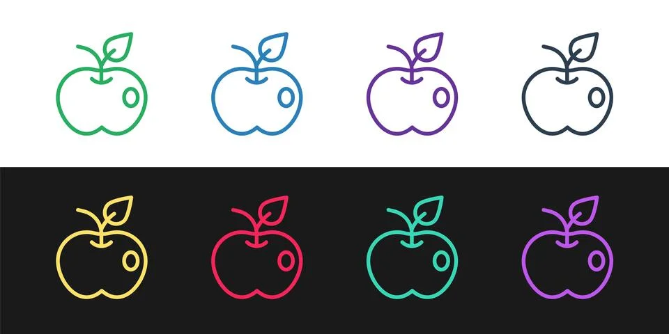 Set line Apple icon isolated on black and white background. Excess weight. .. Stock Illustration