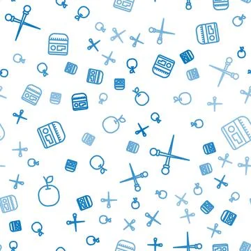 Set line Apple, Knitting needles and Cream or lotion cosmetic tube on seamless Stock Illustration