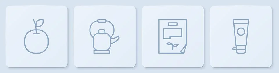 Set line Apple, Leaf document, Kettle with handle and Cream or lotion cosmetic Illustration