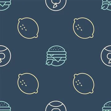 Set line Apple, Lemon and Vegan food diet on seamless pattern. Vector 스톡 일러스트