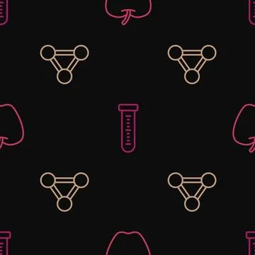 Set line Apple, Molecule and Test tube on seamless pattern. Vector Stock Illustration