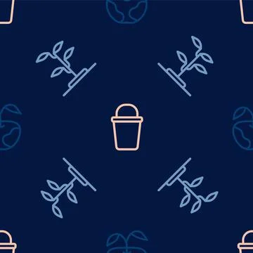 Set line Apple, Sprout and Bucket on seamless pattern. Vector Illustrazione stock