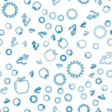Set line Apple, Sun and Kite on seamless pattern. Vector イラスト素材