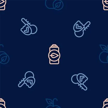 Set line Apple, Thermometer and Eco nature leaf battery on seamless pattern Stock Illustration