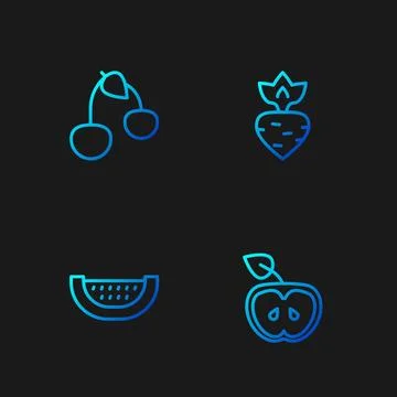 Set line Apple, Watermelon, Cherry and Turnip. Gradient color icons. Vector Stock Illustration