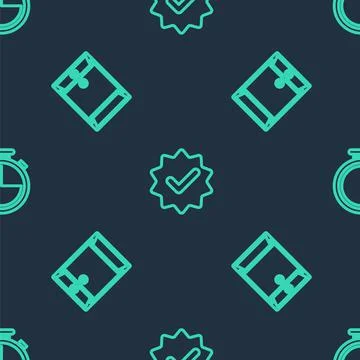 Set line Approved and check mark, Envelope and Stopwatch on seamless pattern イラスト素材