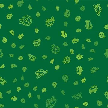 Set line Approved and check mark, Flood car and Car accident on seamless pattern Stock Illustration