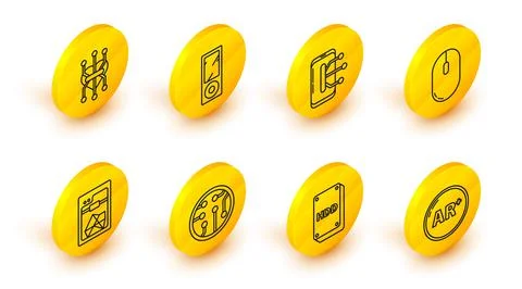 Set line Ar, augmented reality, Hard disk drive HDD, Processor, 3D printer Stock Illustration