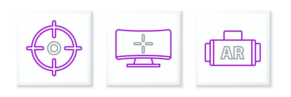 Set line Ar, augmented reality, Target sport and Computer monitor icon. Vecto Stock Illustration