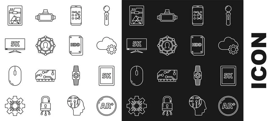 Set line Ar, Cloud technology data transfer and storage, Mobile graphic password 스톡 일러스트