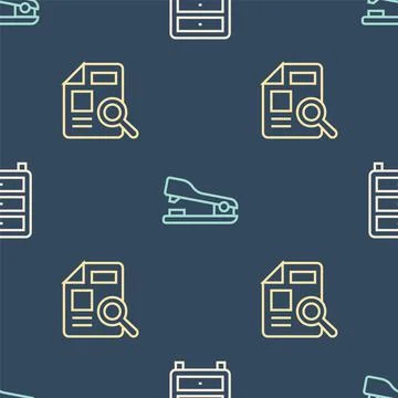Set line Archive papers drawer, Document with graph chart and Stapler on Stock Illustration