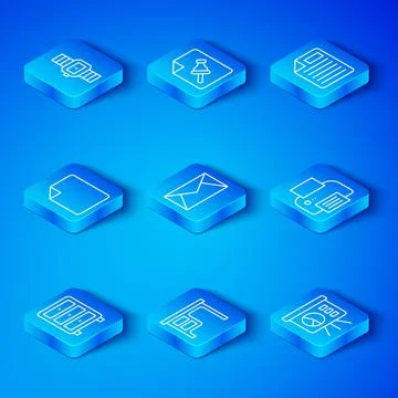 Set line Archive papers drawer, Mail and e-mail, Office desk, Printer, File d Stock Illustration