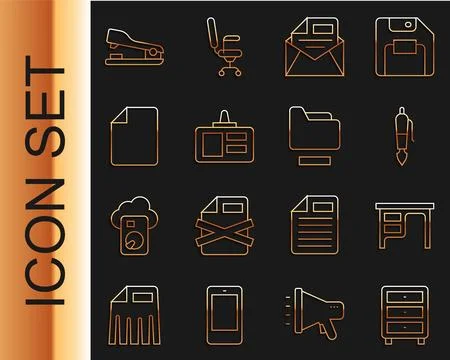 Set line Archive papers drawer, Office desk, Fountain pen nib, Mail and e-mail 库存插图