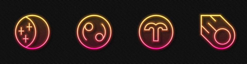 Set line Aries zodiac Eclipse of the sun Cancer and Comet. Glowing neon icon. 스톡 일러스트