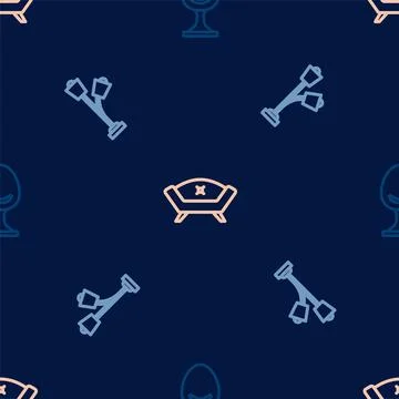 Set line Armchair, Floor lamp and Sofa on seamless pattern. Vector Stock Illustration