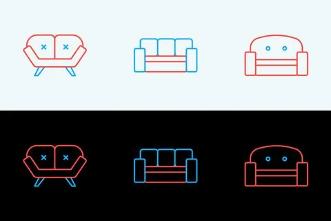 Set line Armchair, Sofa and  icon. Vector Stock Illustration