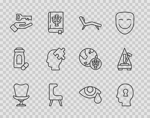 Set line Armchair, Solution to the problem, Tear cry eye and Metronome with Stock Illustration