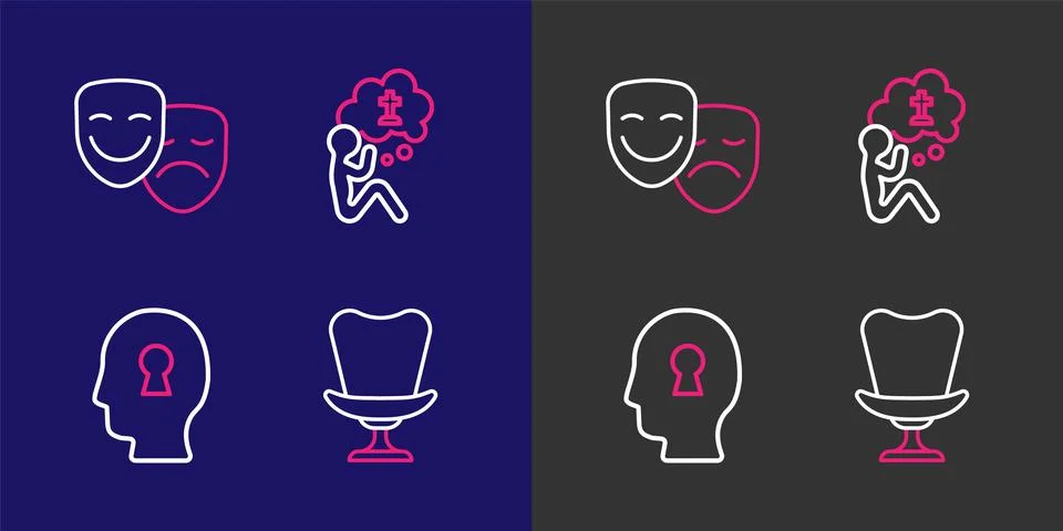 Set line Armchair, Solution to the problem, Man graves funeral sorrow and C.. Stockillustratie