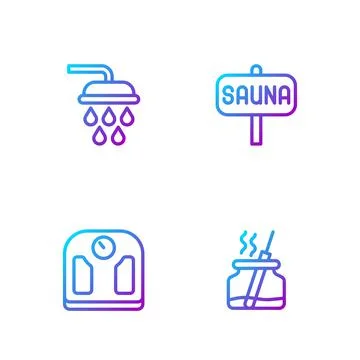 Set line Aroma diffuser, Bathroom scales, Shower and Sauna. Gradient color icons Stockillustratie
