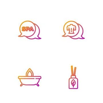 Set line Aroma diffuser, candle, Spa salon and Massage. Gradient color icons Stock Illustration