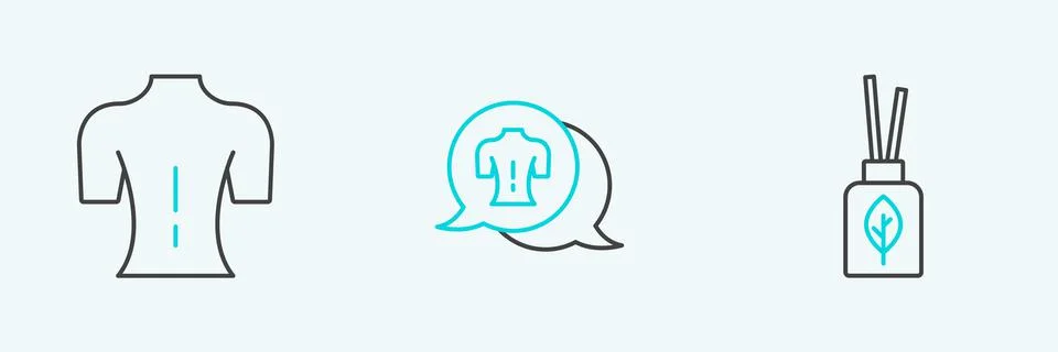 Set line Aroma diffuser, Massage and icon. Vector Stock Illustration