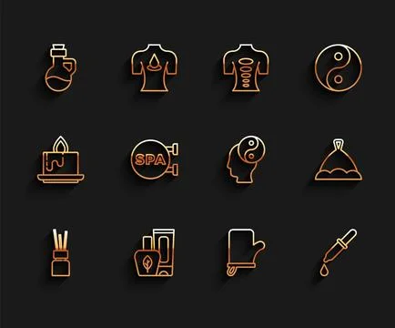 Set line Aroma diffuser, Ointment cream tube, Essential oil bottle, Sauna Stock Illustration