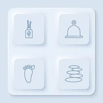 Set line Aroma diffuser, Sauna hat, Foot massage and Stack hot stones. White Stock Illustration