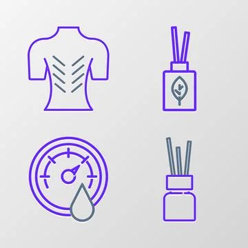 Set line Aroma diffuser, Sauna thermometer,  and Massage icon. Vector Illustrazione stock