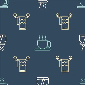 Set line Aroma diffuser, Towel on hanger and Cup of tea on seamless pattern.  Illustrazione stock