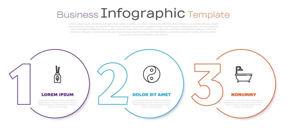 Set line Aroma diffuser, Yin Yang and Bathtub. Business infographic template Stock Illustration