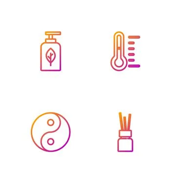 Set line Aroma diffuser, Yin Yang, Essential oil bottle and Sauna thermometer Illustrazione stock