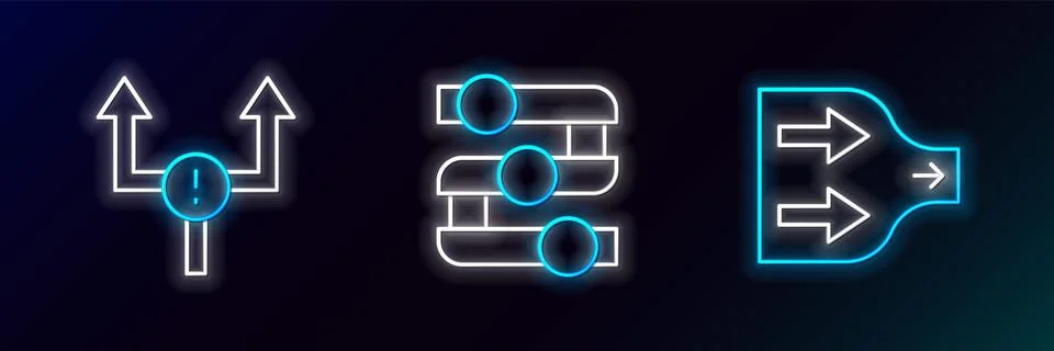 Set line Arrow, and Graph, chart, diagram icon. Glowing neon. Vector 스톡 일러스트
