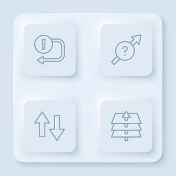 Set line Arrow, , and Layers. White square button. Vector 库存插图