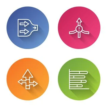 Set line Arrow, , and Pie chart infographic. Color circle button. Vector Stock Illustration
