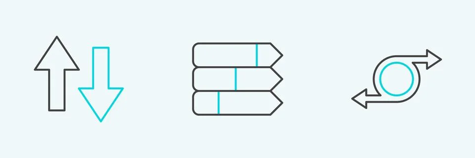 Set line Arrow,  and Pie chart infographic icon. Vector Stock Illustration