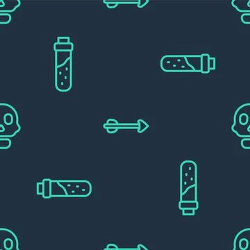 Set line Arrow, Bottle with potion and Skull on seamless pattern. Vector Stockillustratie