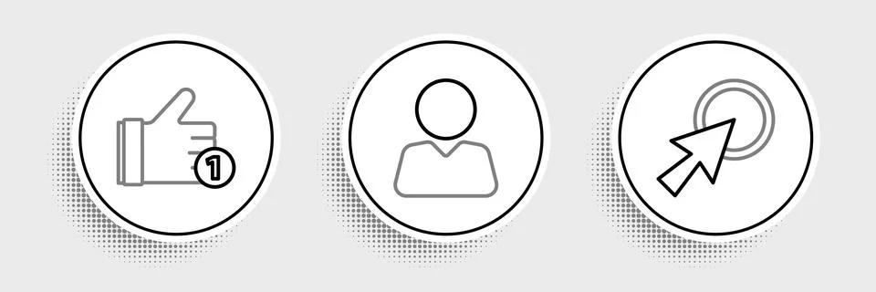 Set line Arrow cursor, Hand like and Add to friend icon. Vector Stock Illustration