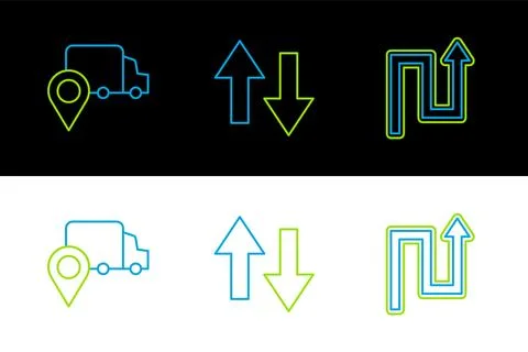 Set line Arrow, Delivery tracking and  icon. Vector Stock Illustration