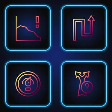 Set line Arrow, Digital speed meter, Financial growth decrease and . Gradient Stock Illustration