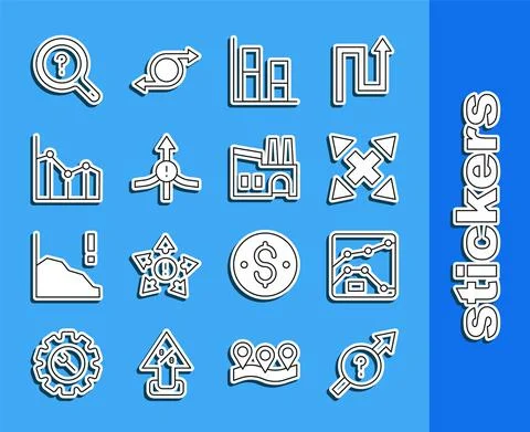 Set line Arrow, Graph, chart, diagram, Many ways directional arrow, Pie Stock Illustration