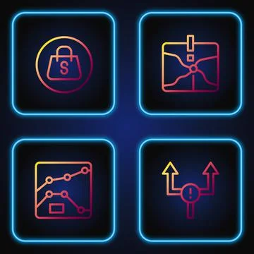 Set line Arrow, Graph, chart, diagram, Shopping bag with Sale and Intersection Ilustração Stock