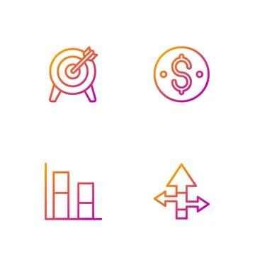 Set line Arrow, Graph, chart, diagram, Target and Dollar symbol. Gradient color Stock-Illustration