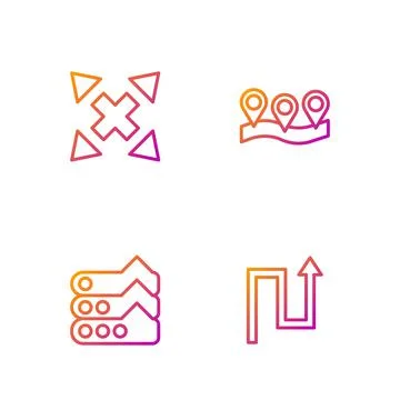 Set line Arrow, Graph, chart, diagram, Many ways directional arrow and Location Stock Illustration