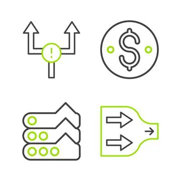 Set line Arrow, Graph, chart, diagram, Dollar symbol and icon. Vector Stock Illustration