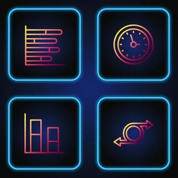 Set line Arrow, Graph, chart, diagram, Pie infographic and Clock. Gradient .. Stock Illustration