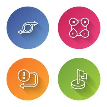 Set line Arrow, Infographic element, and Flag. Color circle button. Vector Stock Illustration